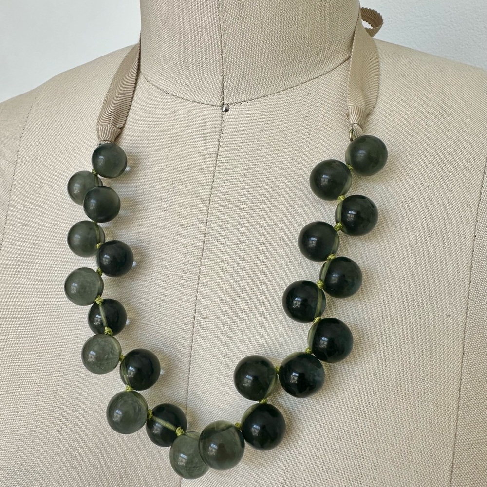 J CREW smoky glass bead necklace with ribbon tie